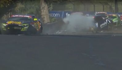 Grant Denyer involved in crash during Bathurst 6 Hour motor racing event.