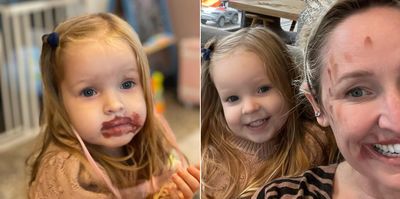 Fifi Box and daughter covered in makeup