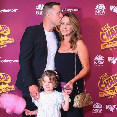 Stuart Webb, Kate Ritchie and daughter Mae Webb arrive at opening night of 'Charlie And The Chocolate Factory' at Capitol Theatre on January 11, 2019.