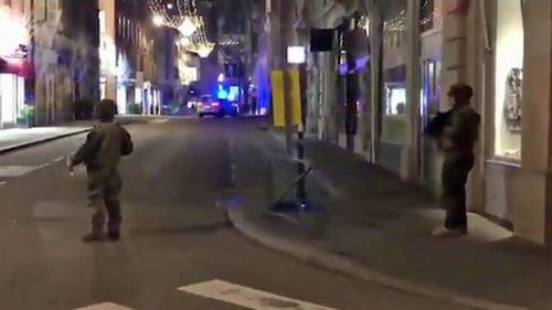 Armed police on the streets of Strasbourg following reports of a shooting.