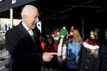 Britain&#x27;s King Charles attends a reception at Waltham Forest Town Hall in London, Friday, Dec. 20, 2024. (Mina Kim/Pool Photo via AP)