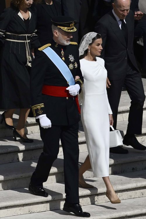 King Felipe VI of Spain and Queen Letizia of Spain arrive.