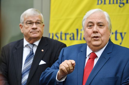 Mr Palmer called the conference to announce Brian Burston's appointment to the party. Picture: AAP