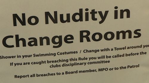 No nudity sign at Central Coast Surf Life Saving Club.
