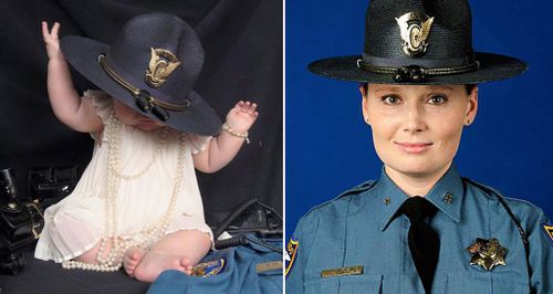 Infant daughter wears slain mother’s State Trooper hat to show the horrors of drink driving