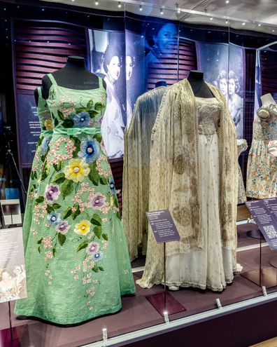 Items from the new exhibition Dress Codes at Kensington Palace, containing items of clothing worn by the royals including Elizabeth II, Diana Princess of Wales and Princess Margaret.