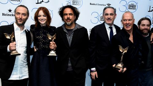 Cast and crew from 'Birdman' at the 30th Film Independent Spirit Awards. (AAP)