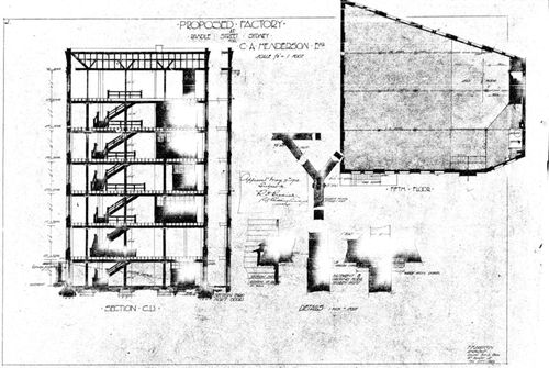 Part of the original 1912 plans for the HC Henderson hat factory building.