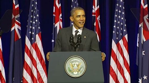 US President Barack Obama speaking at the University of Queensland.