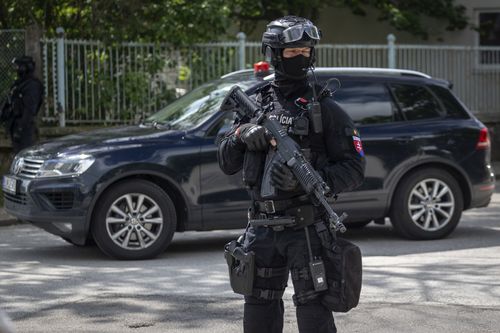 A car supposedly carrying the suspect, in shooting of Slovakia's Prime Minister Robert Fico, leaves the court in Pezinok, Saturday, May 18, 2024.