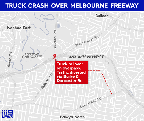 Truck rollover on Bulleen Road