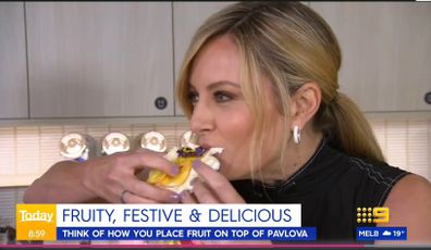 Allison Langdon's mouthful of Peach Pavlova started a food fight