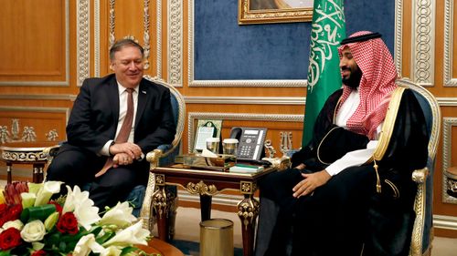 US Secretary of State Mike Pompeo meets with the Saudi Crown Prince Mohammed bin Salman in Riyadh, Saudi Arabia.