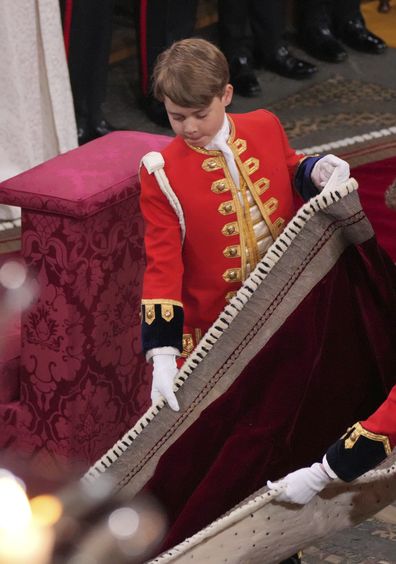 Britain's Prince George attends the coronation ceremony of Britain's King Charles III in Westminster Abbey, London, Saturday, May 6, 2023. (Aaron Chown/Pool Photo via AP)