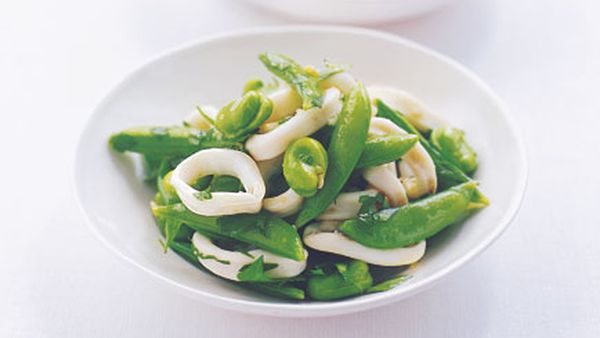 Squid and broad bean salad