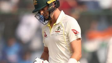 Pat Cummins after he was dismissed in the second innings in Delhi.