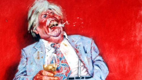 Fictional character Sir Les Patterson, created and portrayed by Barry Humphries, painted by Leak for the Archibald Prize in 2000. (AAP)