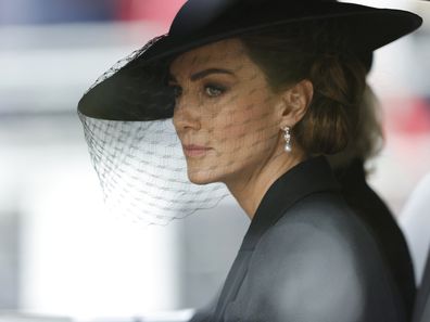 Kate Middleton, Princess of Wales, is driven down The Mall after the funeral for  HM Queen Elizabeth II's funeral in London, United Kingdom. 19 September 2022. Tom Jenkins for The Guardian / POOL.