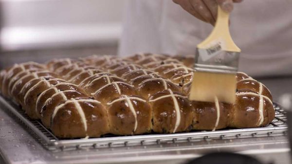 Glazing the perfect hot cross bun