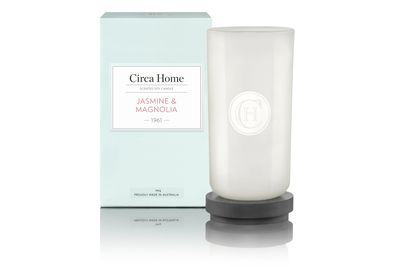 <a href="http://www.circahome.com.au/soy-candles/165g/1961-jasmine-magnolia" target="_blank">Circa Home Jasmine &amp; Magnolia Perfect Space Candle,$19.95.</a>