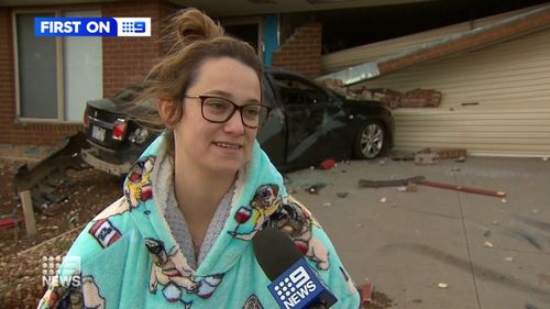 Jordan Lee and her two children were just metres from the car's impact in Brookfield, Melbourne.