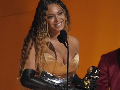 Beyonce accepts the award for best dance/electronic music album for "Renaissance" at the 65th annual Grammy Awards on Sunday, Feb. 5, 2023, in Los Angeles. (AP Photo/Chris Pizzello)