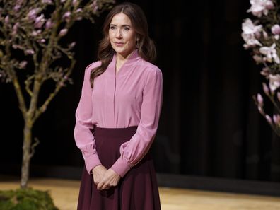 Denmark's Queen Mary presents the Ministry of Education and Research's EliteForsk prizes 2025 at the Black Diamond in Copenhagen, Tuesday, Feb. 25, 2025. (Liselotte Sabroe/Ritzau Scanpix via AP)