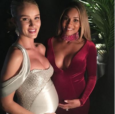 Talking all things baby with mama-to-be Rosie Huntington-Whiteley at the Oscars.