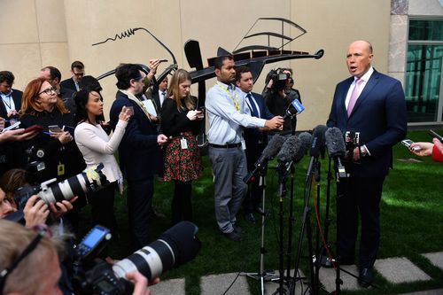 Peter Dutton addresses the media yesterday. (AAP)