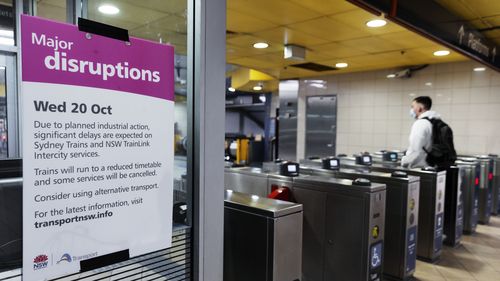 People enter Bondi Junction Station as major strike action gets underway. 