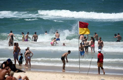 Surf life guides urge swimmers to swim between the red and yellow flags. (AAP)