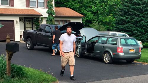 Mr Rotondo had avoided TV crews staked out on the upstate New York road earlier this morning by leaving from the back, but returned around 9.30am in the passenger seat of a pickup truck. Picture: AP