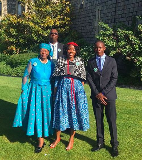 Now 18, Mutsu was one of around 200 charity workers invited to the Horseshoe Cloister to view the wedding and congratulate the newlyweds. Picture: Twitter.