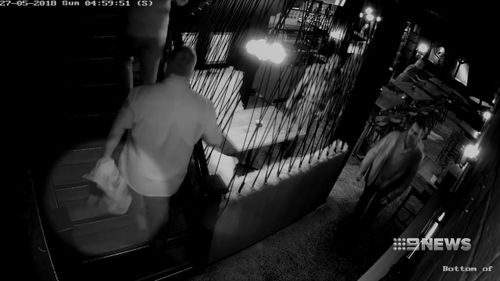 CCTV caught the thief swiping the hammer and smuggling it out of the bar under his jacket. Picture: 9NEWS