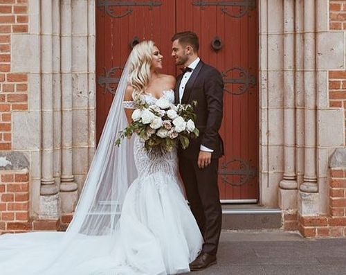 Josh Risdon and wife Ebony on their wedding day late last month. Picture: Instagram