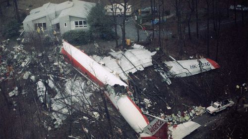 The plane crashed nose-first on a hillside on New York's Long Island.