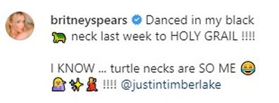 Britney Spears dances to ex Justin Timberlake's song on Instagram and tags him in video.