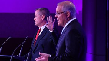 Bill Shorten and Scott Morrison during the third Leaders' Debate at the National Press Club in Canberra.