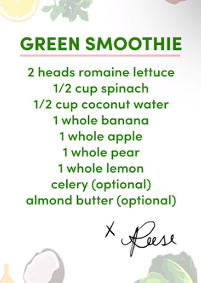 Reese Witherspoon green smoothie recipe card