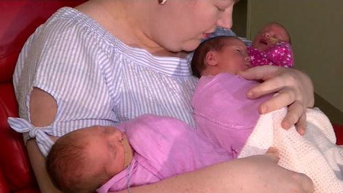 The Barfield family has welcomed identical triplet daughters. (9NEWS)