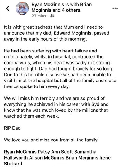 Eddie Large son's Facebook post announcing news of his death