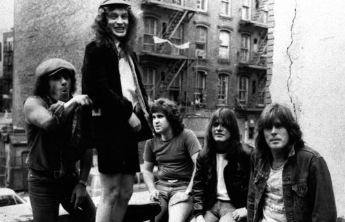 AC/DC's Brian Johnson, Angus Young, Simon Wright, Malcom Young and Cliff Williams. (AAP file image)