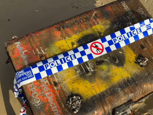 The trunk appeared on Byron beach this morning and was investigated by police.