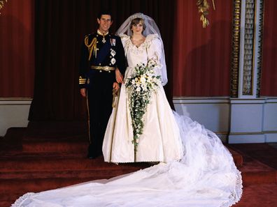 Charles and Diana pose for the official photograph by Lord Lichfield in Buckingham Palace at their wedding on July 29, 1981.