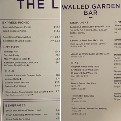 The insane prices of Wimbledon have been revealed by a Twitter user