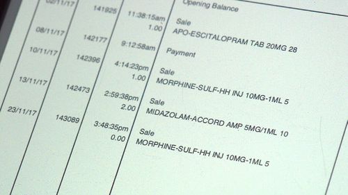 The bill shows Lottie was given a large amount of Schedule 8 drugs.