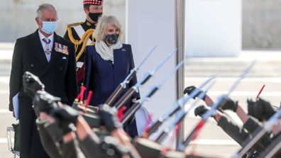 Prince Charles, Prince of Wales and Camilla, Duchess of Cornwall attend the Greek Independence Day Military Parade at Syntagma Square on March 25, 2021 in Athens, Greece