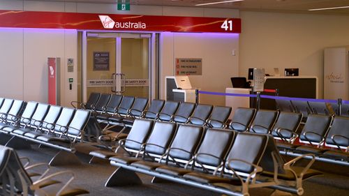 The empty Virgin Australia boarding gates at Sydney Domestic Airport.