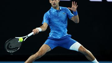 Novak Djokovic sported heavy strapping on his left leg in his first round match at the Australian Open.