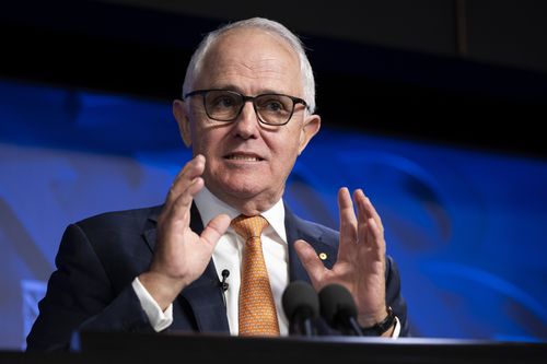 Former Prime Minister Malcolm Turnbull during an address to the National Press Club of Australia, in Canberra on Wednesday 8 November 2023. fedpol Photo: Alex Ellinghausen